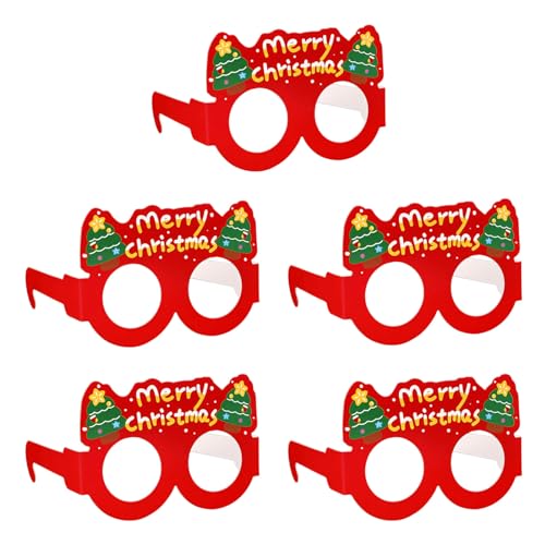 Yooghuge 5 x dekorative Weihnachtsbrillen für 2024 Neujahrsdekoration, schönes Geschenk, Papierbrillenrahmen, Fotografie-Requisiten, Weihnachtsfeierzubehör von Yooghuge