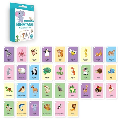 Yooghuge Packung Von 33 Zweisprachigen Karteikarten Für Kinder Sprache Mit Bahasa Indonesien Und Englischem Tiervokabular Pädagogische Lernkarten Für Kinder Yooghuge Packung Von 33 Zweisprachigen Karteikarten Für Kinder Sprache Mit Bahasa Indonesien Und Englischem Tiervokabular Pädagogische Lernkarten Für Kinder von Yooghuge