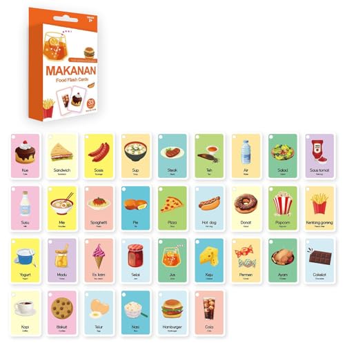 Yooghuge Packung Von 33 Zweisprachigen Karteikarten Für Kinder Sprache Mit Bahasa Indonesien Und Englischem Tiervokabular Pädagogische Lernkarten Für Kinder von Yooghuge