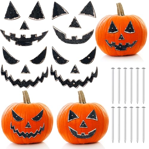 Yookeer 3 Sets Bauernhaus-Holz-Kürbis-Deko-Set für Halloween-Kürbis-Dekoration, rustikales Kürbis-Zubehör für Halloween-Party-Dekorationen, Süßes oder Saures, Partygeschenke von Yookeer