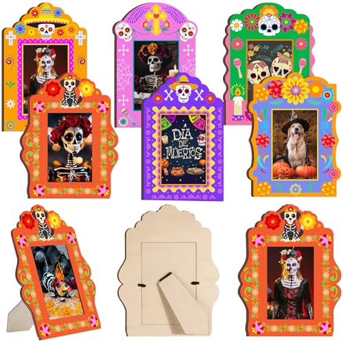 Yookeer Bilderrahmen "Tag der Toten", passend für 10 x 15 cm große Bilder, Zuckerschädel-Holz-Bilderrahmen mit Ständer für Wand oder Tisch, Dia De Los Muertos Altar-Dekor, mexikanisches Yookeer Bilderrahmen "Tag der Toten", passend für 10 x 15 cm große Bilder, Zuckerschädel-Holz-Bilderrahmen mit Ständer für Wand oder Tisch, Dia De Los Muertos Altar-Dekor, mexikanisches von Yookeer