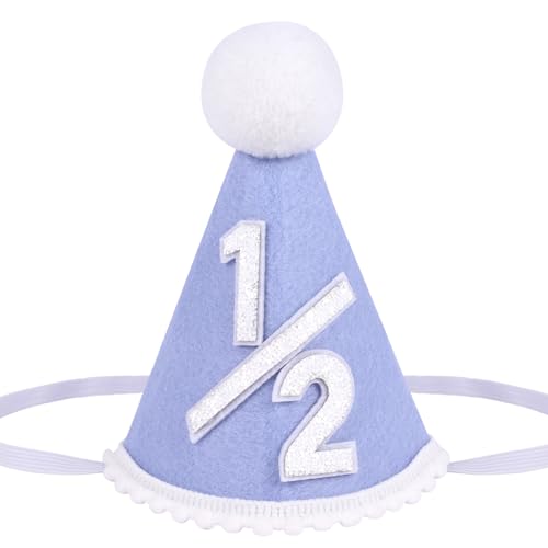 Yoolhamy 1/2 Geburtstag Hut für Baby Jungen Mädchen, handgefertigte Hälfte Geburtstag Hut - Ideal für 6 Monate Meilenstein Feiern, Cake Smash, und Foto Requisiten auf halbem Weg zu einem (Blue) von Yoolhamy