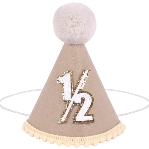 Yoolhamy 1/2 Geburtstag Hut für Baby Jungen Mädchen, handgefertigte Hälfte Geburtstag Hut - Ideal für 6 Monate Meilenstein Feiern, Cake Smash, und Foto Requisiten auf halbem Weg zu einem (Khaki) von Yoolhamy
