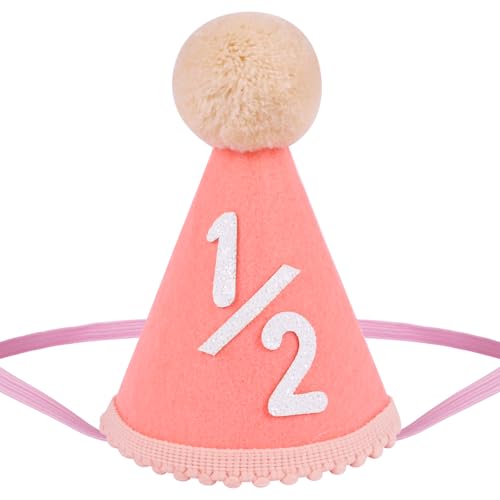 Yoolhamy 1/2 Geburtstag Hut für Baby Jungen Mädchen, handgefertigte Hälfte Geburtstag Hut - Ideal für 6 Monate Meilenstein Feiern, Cake Smash, und Foto Requisiten auf halbem Weg zu einem (Orange) von Yoolhamy