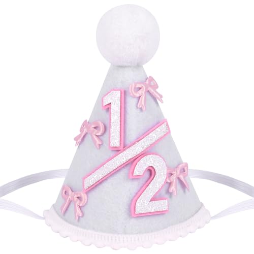 Yoolhamy 1/2 Geburtstag Hut für Baby Jungen Mädchen, handgefertigte Hälfte Geburtstag Hut - Ideal für 6 Monate Meilenstein Feiern, Cake Smash, und Foto Requisiten auf halbem Weg zu einem (Pink-Bow) von Yoolhamy
