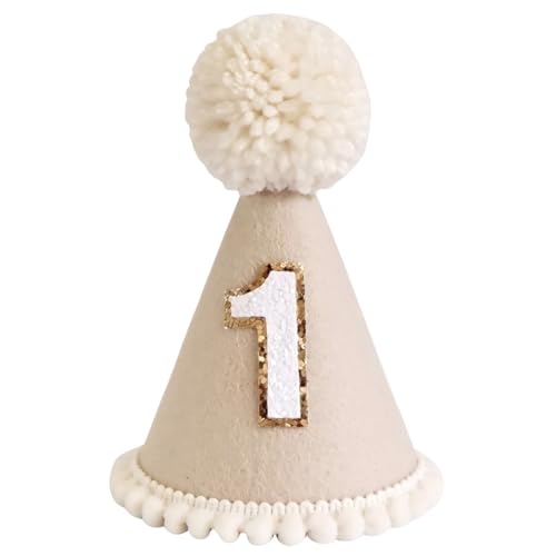 Yoolhamy 1. Geburtstag Hut für Baby Mädchen Jungen, Boho Erster Geburtstag Hut, Handgemachte One Birthday Crown Conical Cap Dekorationen (Khaki) von Yoolhamy
