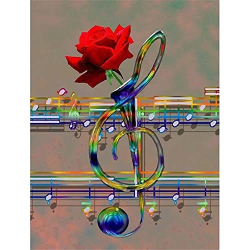 DIY 5D Diamant Malerei Voll Kit für Erwachsene/Kinder,Musik Rose Flower Diamant Painting Bilder Große Stickerei Kreuzstich Crystal Strass Gemälde Kunst Handwerk Wanddekor Geschenk Round Drill,25x45cm von Yoonqun