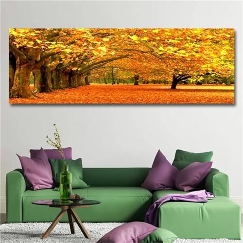 Diamond Painting,Herbst-Wald-Landschaft 5D Diamond Painting Kits,DIY Erwachsene Strass Stickerei Diamant Painting Bilder,Full Drill Stickerei Kreuzstich für Home Wall Decor Square Drill，50x150cm von Yoonqun