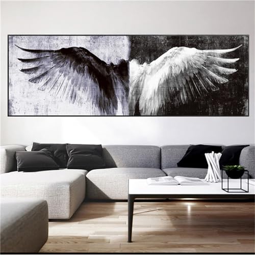 Diamond Painting,Schwarz-Weiß-Flügel 5D Diamond Painting Kits,DIY Erwachsene Crystal Strass Stickerei Diamant Painting Bilder,Full Drill Stickerei Kreuzstich für Home Wall Decor Square Drill，90x270cm von Yoonqun