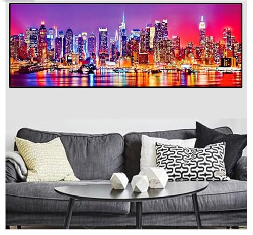 Diamond Painting,Stadt-Nacht-Szene 5D Diamond Painting Kits,DIY Erwachsene Crystal Strass Stickerei Diamant Painting Bilder,Full Drill Stickerei Kreuzstich für Home Wall Decor Round drill，60x180cm von Yoonqun