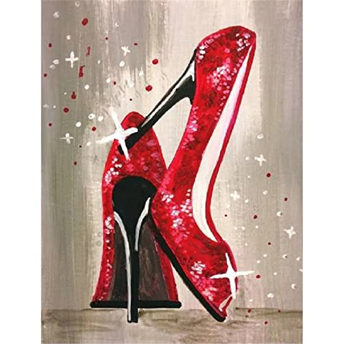 Diamond Painting Full, Rote High Heels 5D Diamant Painting Bilder, DIY Erwachsene/Kinder Malen nach Zahlen Crystal Strass Stickerei Kreuzstich Gemälde Handwerk Art Home Wall Décor Square Drill 50x60cm von Yoonqun