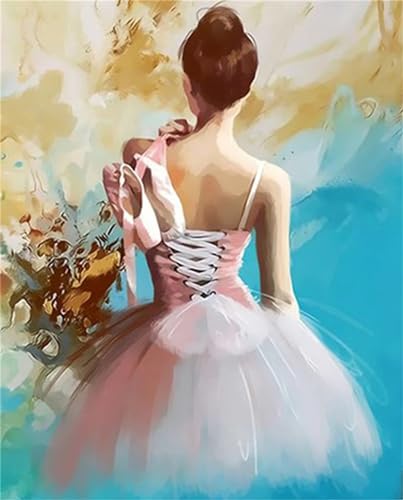Yoonqun Malen Nach Zahlen Erwachsene,Ballett Mädchen DIY Ölgemälde auf Leinwand Erwachsene Kinder Ölgemälde Kit mit Pinseln und Acrylfarbe für Home Décor (mit Rahmen) 40x50cm von Yoonqun