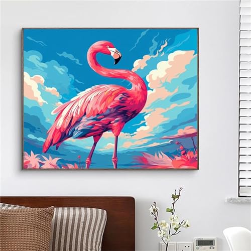 Yoonqun Malen Nach Zahlen Erwachsene,Flamingo Tier DIY Ölgemälde auf Leinwand Erwachsene Kinder Ölgemälde Kit mit Pinseln und Acrylfarbe für Home Décor (mit Rahmen) 40x50cm von Yoonqun