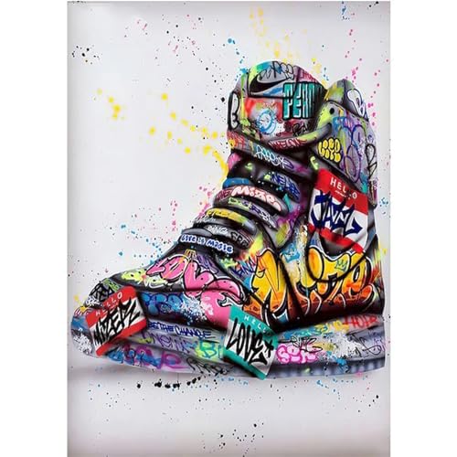 Yoonqun Malen Nach Zahlen Erwachsene,Graffiti Schuhe DIY Ölgemälde auf Leinwand Erwachsene Kinder Ölgemälde Kit mit Pinseln und Acrylfarbe für Home Décor (mit Rahmen) 60x75cm von Yoonqun