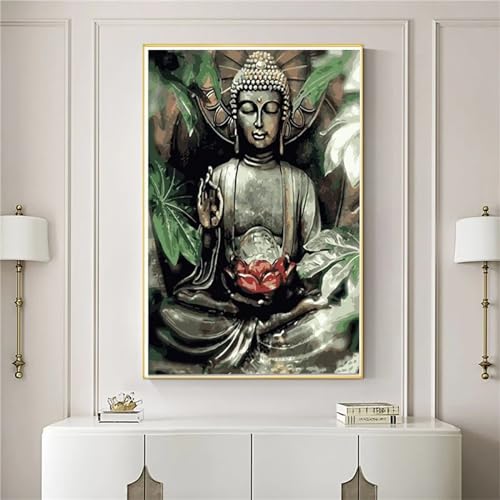 Yoonqun Malen Nach Zahlen Erwachsene,Region Buddha DIY Ölgemälde auf Leinwand Erwachsene Kinder Ölgemälde Kit mit Pinseln und Acrylfarbe für Home Décor (mit Rahmen) 60x75cm von Yoonqun