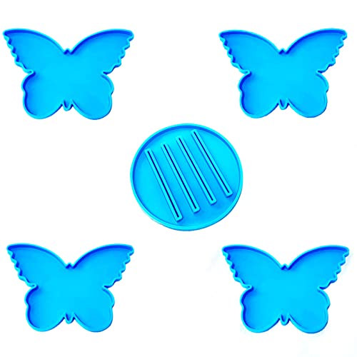 RG-FA DIY Epoxidharz unregelmäßige Schmetterling Untersetzer Halterung Halter Silikonform Handgemachte Gadgets Fondant Form für Kinder Erwachsene – Blau 4 Schmetterlinge plus 1 Halterung von Yoonwi