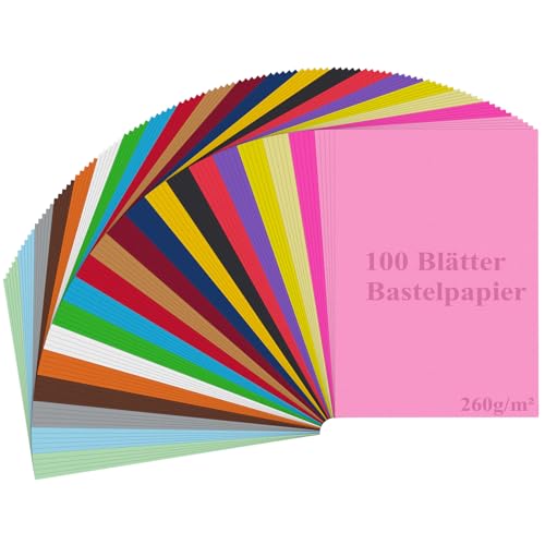 100 Blatt Bastelkarton 250g/m², Tonpapier a4 Bunt Bastel Papier Fotokarton Karten zum Selbstgestalten für Postkarten Scrapbooking Grußkarten DIY Bastelprojekte (20 Farben) von Yoosso