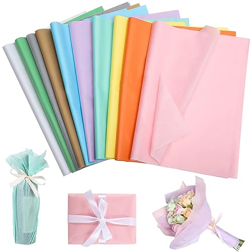 100 Blatt Seidenpapier 50x70 cm, Seidenpapier Verpackungsmaterial Verpackungspapier Tissue Paper Transparentpapier Bunt für Verpackung DIY Basteln Geschenke (10 Farben) von Yoosso