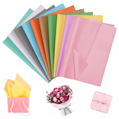 100 Blatt Seidenpapier Verpackungsmaterial, 35 x 50cm Tissue Paper Transparentpapier Buntes Papier Geschenkpapier für Valentinstag Hochzeit Geschenk Verpackung (10 Farben) von Yoosso