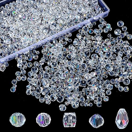 1200 Stück Facettierte Glasperlen, 5 Stile Kristall Perlen Glänzend Perlen zum Auffädeln Perlen Basteln Schmuckherstellung für Armbänder Schlüsselanhänger Heimdeko (4/6/8mm) von Yoosso