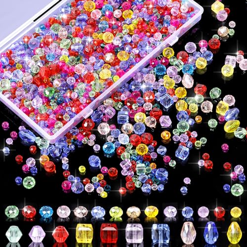1200 Stück Glasperlen zum Auffädeln, 4/6/8mm Facettierte Glasperlen Perlen mit Aufbewahrungsbox Glänzend Perlen zum Auffädeln Perlen Basteln für Schmuckherstellung Heimdeko von Yoosso