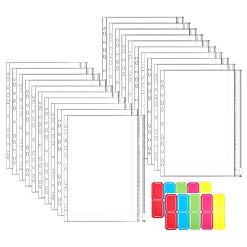 20 Stücke Dokumententasche A4, Klar Binder Taschen mit 11 Binderlöcher Reißverschluss Ordner Plastic Loseblattbeutel mit 20 Aufkleber für Dokumenten Kosmetischer Schmuck Organisieren 20 Stücke Dokumententasche A4, Klar Binder Taschen mit 11 Binderlöcher Reißverschluss Ordner Plastic Loseblattbeutel mit 20 Aufkleber für Dokumenten Kosmetischer Schmuck Organisieren von Yoosso