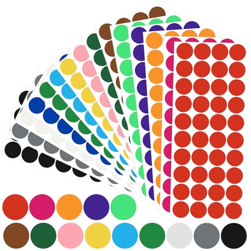 2400 Stück Klebepunkte Bunt, 20mm Runde Punktaufkleber Markierungspunkte Selbstklebend Farbige Etiketten für Büro Zuhause Schule Basteln (15 Farben) von Yoosso