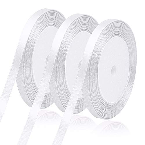 66m x 6mm Satinband Weiss, Doppelseitig Geschenkband Weiß Schleifenband Dekoband Bänder für Hochzeit Kommunion Geburtstag Bastelarbeiten (22m/Rollen) von Yoosso