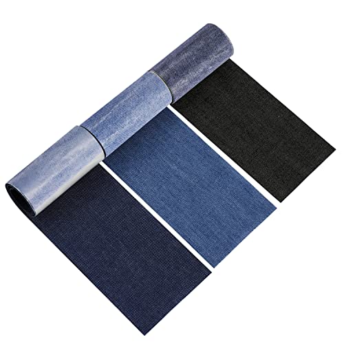 3 Rollen Jean Flicken zum Aufbügeln, 8 * 50cm Reparatur Patches Kleidung Selbstklebende Bügelflicken für Kinder Erwachsene(Dunkelblau, Hellblau, Schwarz) von Yoosso