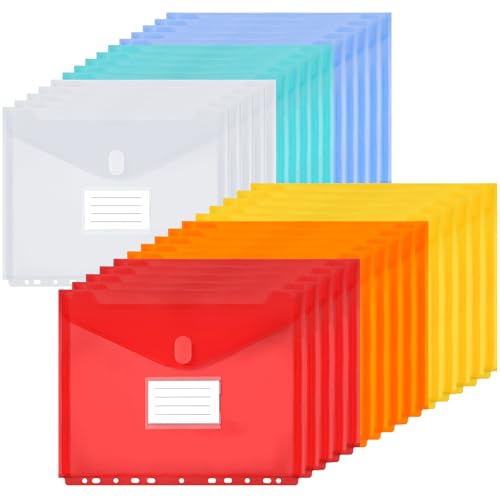 30 Stück Dokumentenmappe A4, Dokumententasche A4 Abheftbar Wasserdicht Sammelmappen Mit 11 Löchern für Dokumente Organisieren, Bürobedarf (6 Farben) von Yoosso