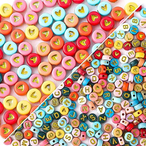 400 Stück Perlen Buchstaben Herz, 7 mm Buchstabenperlen Bunt Herzperlen Acrylperlen zum Auffädeln Runde Perlen für Armbänder Halsketten Schmuck DIY Basteln von Yoosso