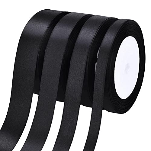 22m x 4 Rollen Satinband Schwarz, Geschenkband Schwarz Deko Schleifenband Stoffband für Hochzeit Geburtstag Geschenkverpackung Weihnachtsband Satinband Weihnachten(1 cm, 1,5 cm, 2 cm, 2.5 cm) von Yoosso