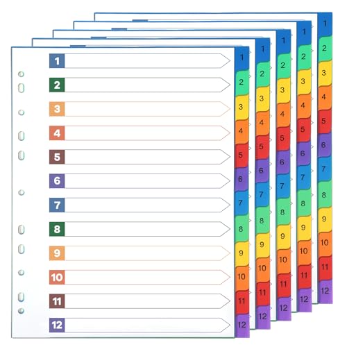 5 Set A4 Trennblätter für Ringbücher, 12-teilige Ordner-Trennblätter A4 für Ringbücher Fächerblätter mit 11 Löchern für Büro 5 Set A4 Trennblätter für Ringbücher, 12-teilige Ordner-Trennblätter A4 für Ringbücher Fächerblätter mit 11 Löchern für Büro von Yoosso