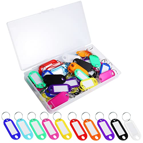 50 Stück Schlüsselanhänger,5 * 2.2cm Beschriftbar Schlüsselanhänger Kunststoff Schlüssel Tags mit ein Box+ Ring Schlüssel Etikett für Koffer Taschen Haustiere Schlüssel (10 Farben) von Yoosso