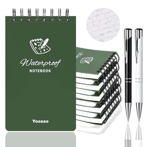 Yoosso 6 Stück Wasserdichte Notizblock, Pocket Notizbuch Spirale Notizblock mit 2 Kugelschreiber Taschennotizblock für Familie Schule Büro (Grün) von Yoosso
