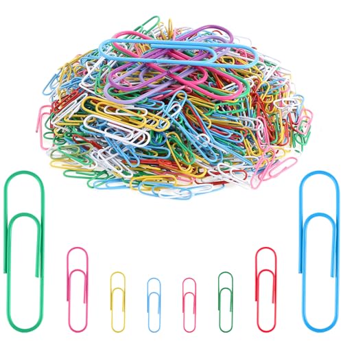 700 Stück Büroklammern, 4 Größen Büroklammern Bunt Paper Clips Aktenklammern Set für Büro Schule (28mm/33mm/50mm/100mm) von Yoosso