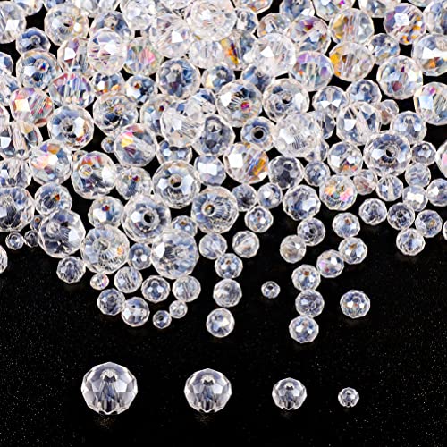 740 Stück Facettierte Perlen, Glasperlen Glitzerperlen Deko Perlen zum Auffädeln für Basteln Schmuckherstellung(3mm, 4mm, 6mm, 8mm) von Yoosso
