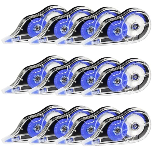 12 Stück Korrekturroller, 5mm x 12m Korrekturmaus Roller Korrekturband mit Schutzkappe Korrektur Tape für Kinder Schüler Zuhause Büro (Blau) von Yoosso