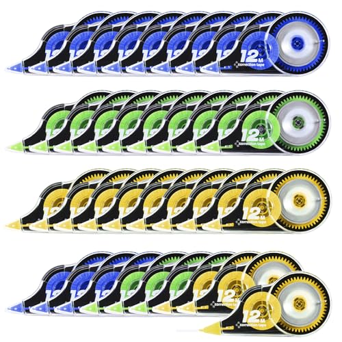 Yoosso 36 Stück Korrekturroller, 5 mm x 12 m Korrekturmaus Korrekturband Korrekturroller Mini Korrigieren Roller Ideal Geschenk für Zuhause Büro Schule (Gelb,Blau,Grün) von Yoosso