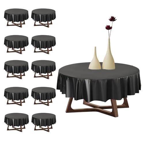 Yootiko 10 Stück Tischdecke Schwarz für Runde Tische,213 cm Runde Polyester Tischtuch,Waschbare Runde Tischdecken,Wasserdicht Fleckschutz Tischdecke Groß für Picknicks Partys Bankette Restaurant von Yootiko