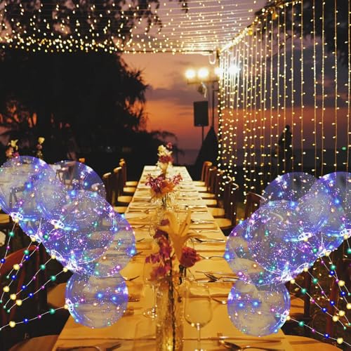 Yootiko 15 Stück LED Leuchtende Luftballons, 20 Zoll Bobo Helium Ballons LED Leuchtende Ballons Klare Luftballon Hochzeit Luftballons Wiederverwendbar Leuchtende Ballons für Geburtstag Bunt von Yootiko