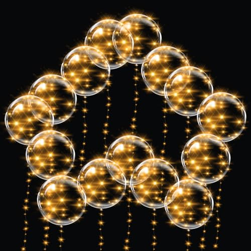 Yootiko 15 Stück Transparent Ballons, 20 Zoll Blase Jumbo Bobo Luftballons Befüllbar mit Konfetti Helium LED Lichterketten Wärmelampe Transparent Ballons für Geburtstag Hochzeit Festival Karneval von Yootiko