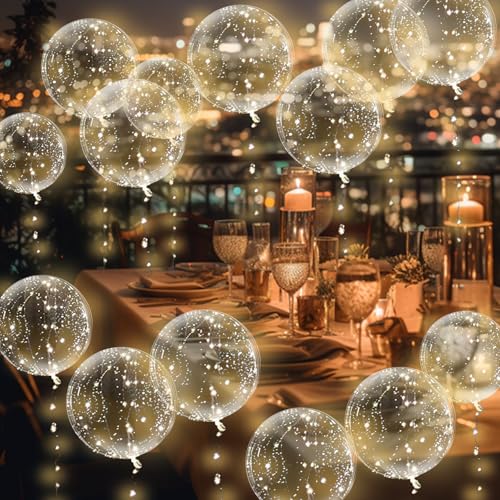 Yootiko 18 Stück Bobo Klar Luftballons, 18 Zoll LED Leuchtende Luftballons Befüllbar mit Konfetti Helium LED Lichterketten C Transparent Ballons für Geburtstag Hochzeit Party Dekoration von Yootiko