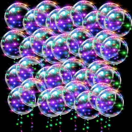 Yootiko 18 Stück Bobo Luftballons Transparente, 18 Zoll Led Ballons Kristall Blase Klar Ballons Runde mit Lichterketten Luftballons Bobo Helium Ballons für Geburtstag Valentinstag Party Dekor Bunte von Yootiko