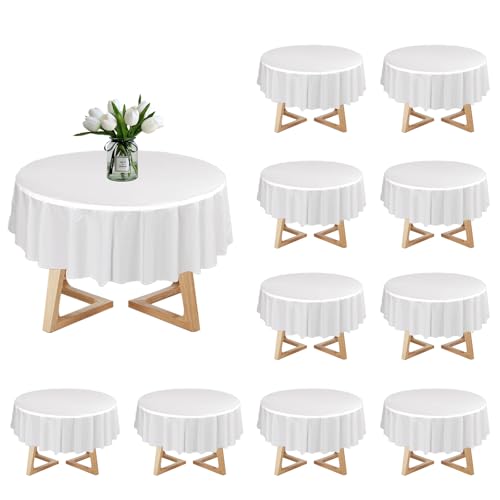 Yootiko Weiße Tischdecke für Runde Tische, 10 Stück Runde Tischdecke Weiß Tischdecke Dauerhaft Wasserdicht Weiße Tischdecken Party für Geburtstagsfeier Hochzeit Empfang Brautduschen Babyparty Picknick von Yootiko