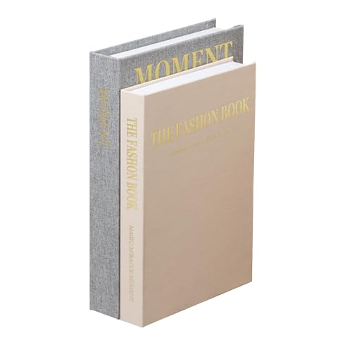 YoouDamy Dekorative Buch-Aufbewahrungsboxen, 2er-Set, Premium-Leinen-Bücher mit Magnetverschluss, Mehrzweck-Couchtisch und Regal-Dekoration für Zuhause, Büro, ästhetischer Andenken-Organizer (grau + von YoouDamy