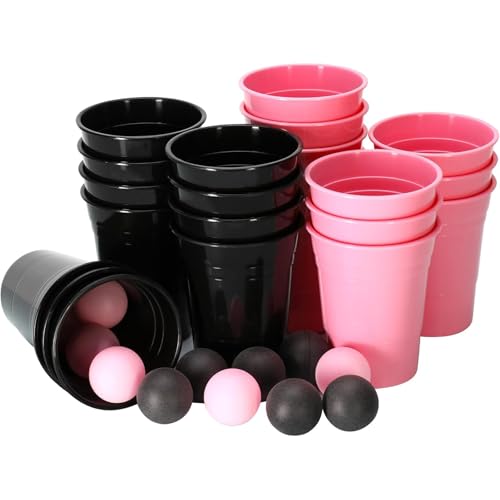 34 Stück Satz Bierpong Becher Set, 22 Becher 12 Bällen, Schwarz Rosa Beer Pong Becher, Wiederverwendbar 700ml Partybecher, Hartplastik Party Becher für Geburtstag, Hochzeit, Picknick, Familie Party 34 Stück Satz Bierpong Becher Set, 22 Becher 12 Bällen, Schwarz Rosa Beer Pong Becher, Wiederverwendbar 700ml Partybecher, Hartplastik Party Becher für Geburtstag, Hochzeit, Picknick, Familie Party von Yooyan