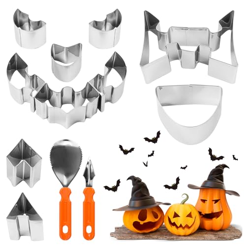 Yooyan 12 Stück halloween kürbis schnitzset, Kürbis Schnitzmesser mit Halloween Ausstecher Edelstahl,Pumpkin Carving Kit,DIY Schnitz Set für Kinder Erwachsene,Schnitzwerkzeug für Familie Dekoration von Yooyan