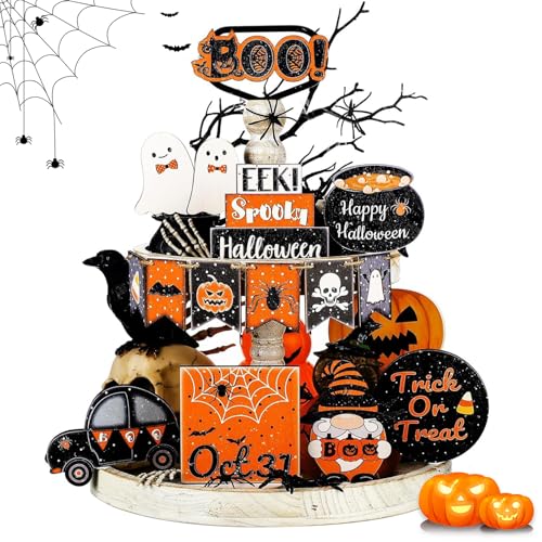 Yooyan 15 Stück Halloween Tiered Tray Decor Set,Wooden Signs Abgestufte Tablett-Dekoration, Fall Pumpkin Vintage-Halloween-Innendekoration, Tischdekoration für Zuhause, Tisch, Partyzubehör Yooyan 15 Stück Halloween Tiered Tray Decor Set,Wooden Signs Abgestufte Tablett-Dekoration, Fall Pumpkin Vintage-Halloween-Innendekoration, Tischdekoration für Zuhause, Tisch, Partyzubehör von Yooyan