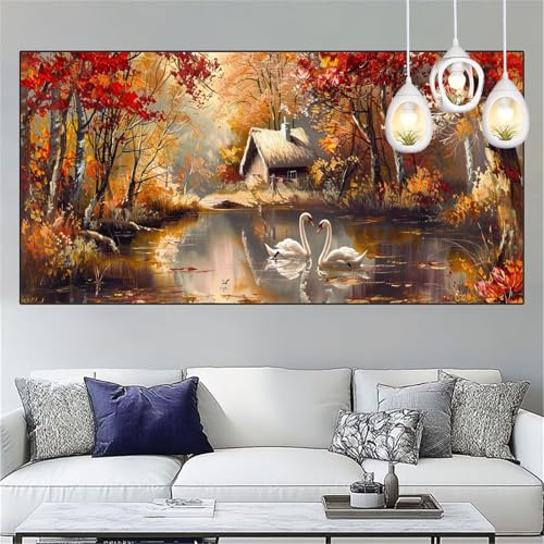 Diamond Painting Herbst Diamond Painting Kinder Schwan Basteln Mädchen 12 Jahre Diamant Malerei 80x160cm DIY Full Diamant Crystal Art Mosaikherstellung Stickerei Kreuzstich,Home Decor Geschenke YC-270 von Yooyixi